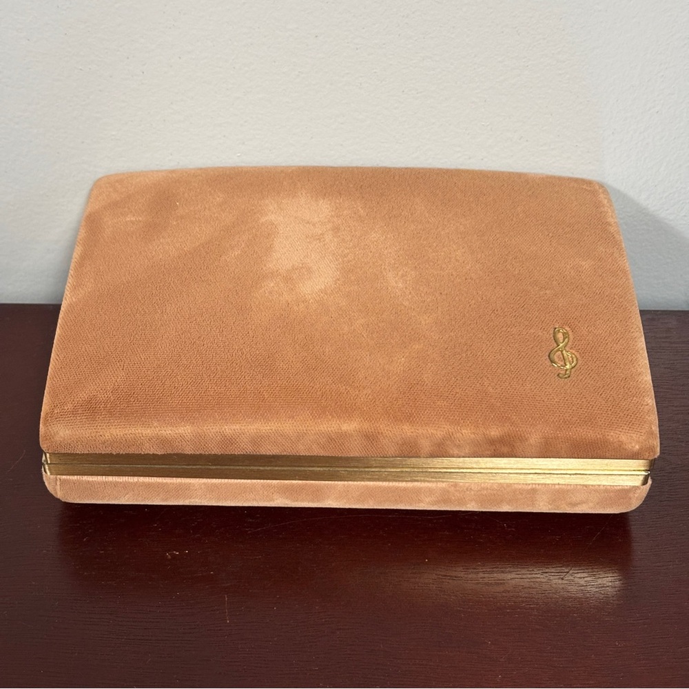 Rare Vintage Velvet Clamshell Jewelry Box Windup Music Box Travel Case Musical